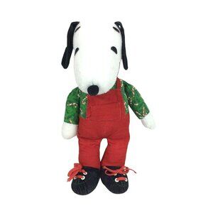 Vintage Snoopy Christmas Plush 13 inch Peanuts Doll In Red Overalls